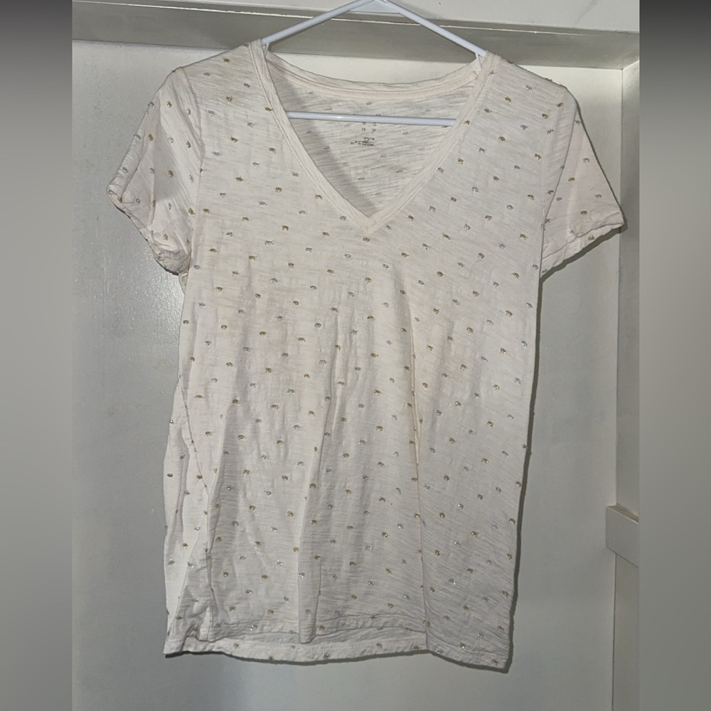 White cotton T shirt with gold and silver dots like new
